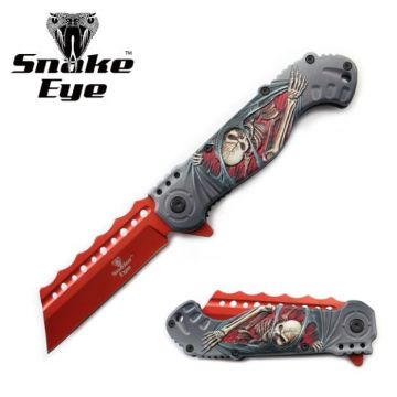 Snake Eye Spring Assist Knife – Mean Skull Handle SE-5158RD